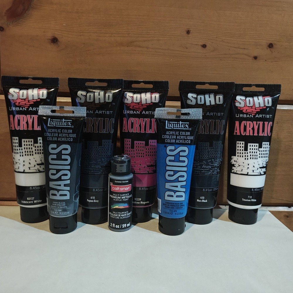 Urban Artist Acrylic Paint 250ml Magenta x1 White x2 Black x2 Plus Extras B4 - Picture 1 of 5